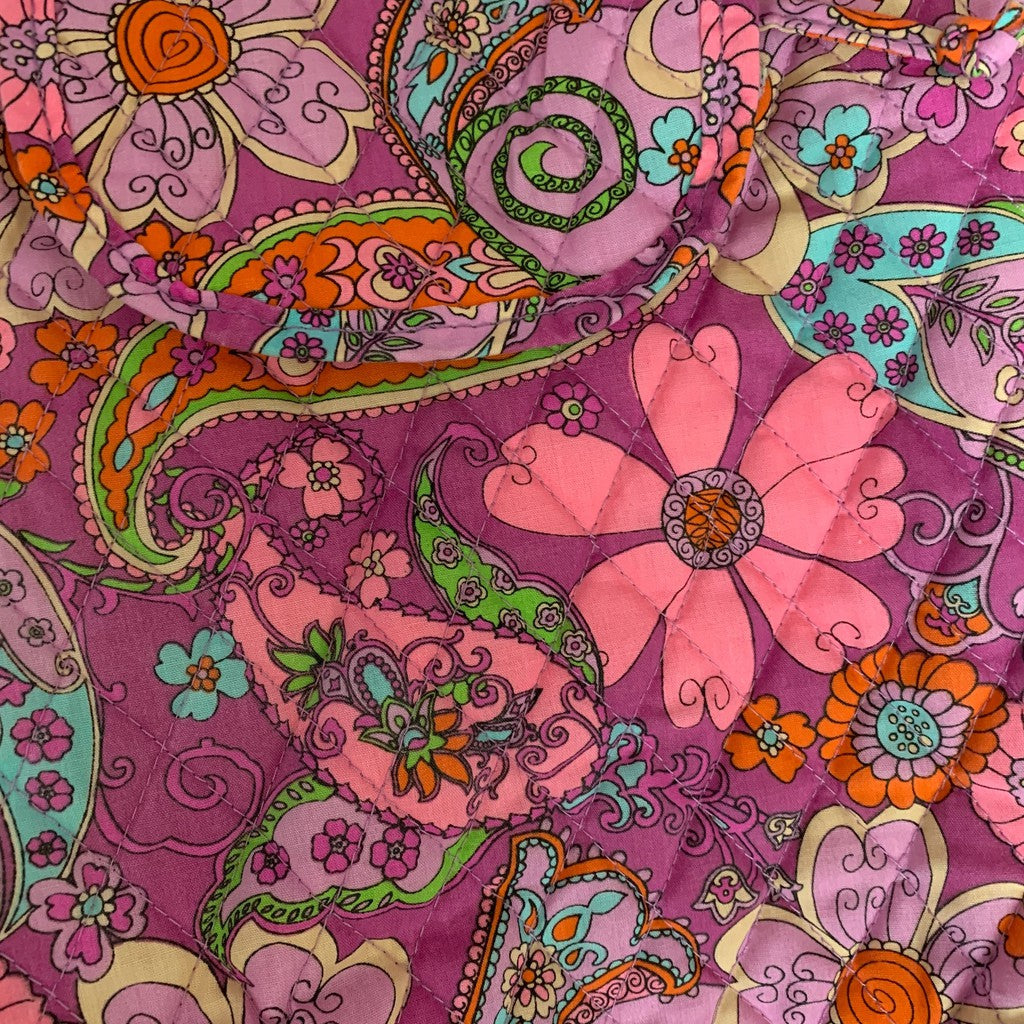 Purple & Orange Multicolor Cotton Quilted Small Floral Backpack Purse