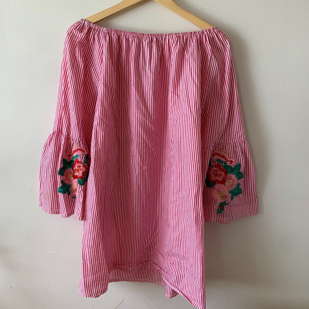 VELZERA Off-the-Shoulder Embroidered Plus Tunic 1X