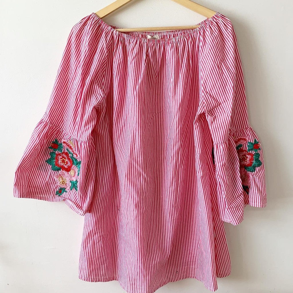 VELZERA Off-the-Shoulder Embroidered Plus Tunic 1X