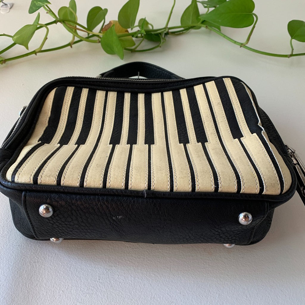 Charming Charlie Black & White Glitter Piano Crossbody & Satchel Purse