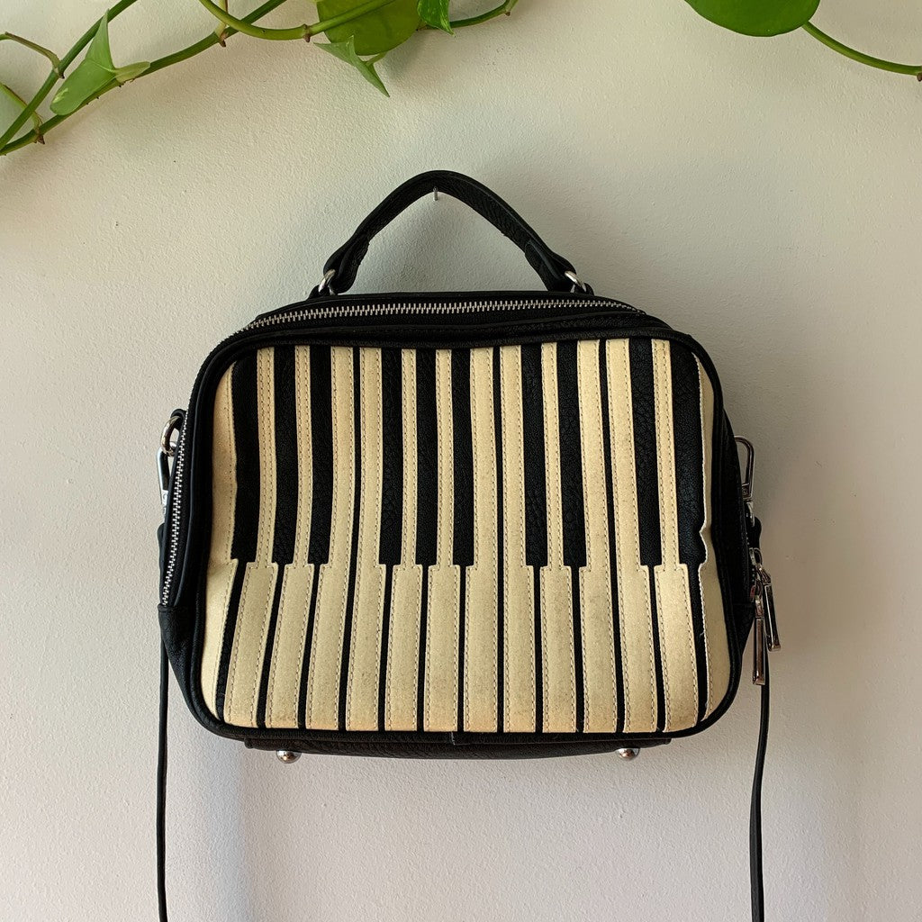 Charming Charlie Black & White Glitter Piano Crossbody & Satchel Purse