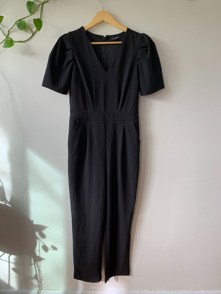 Express Black Puff Sleeve Tapered Jumpsuit M