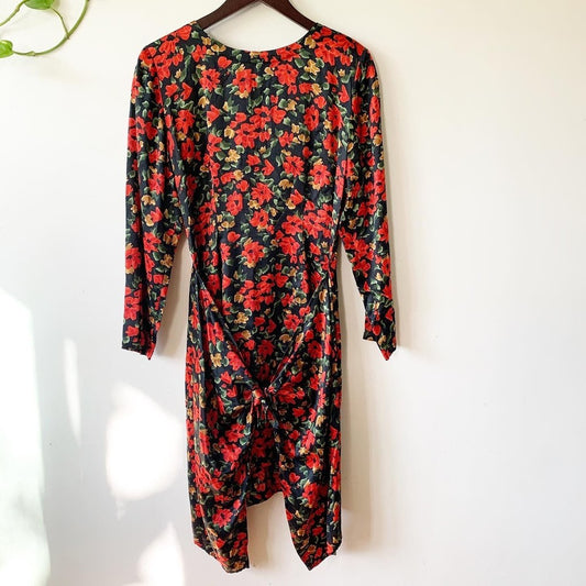 Vintage 1980s Mary Jo Bruno 100% Silk Floral Dress