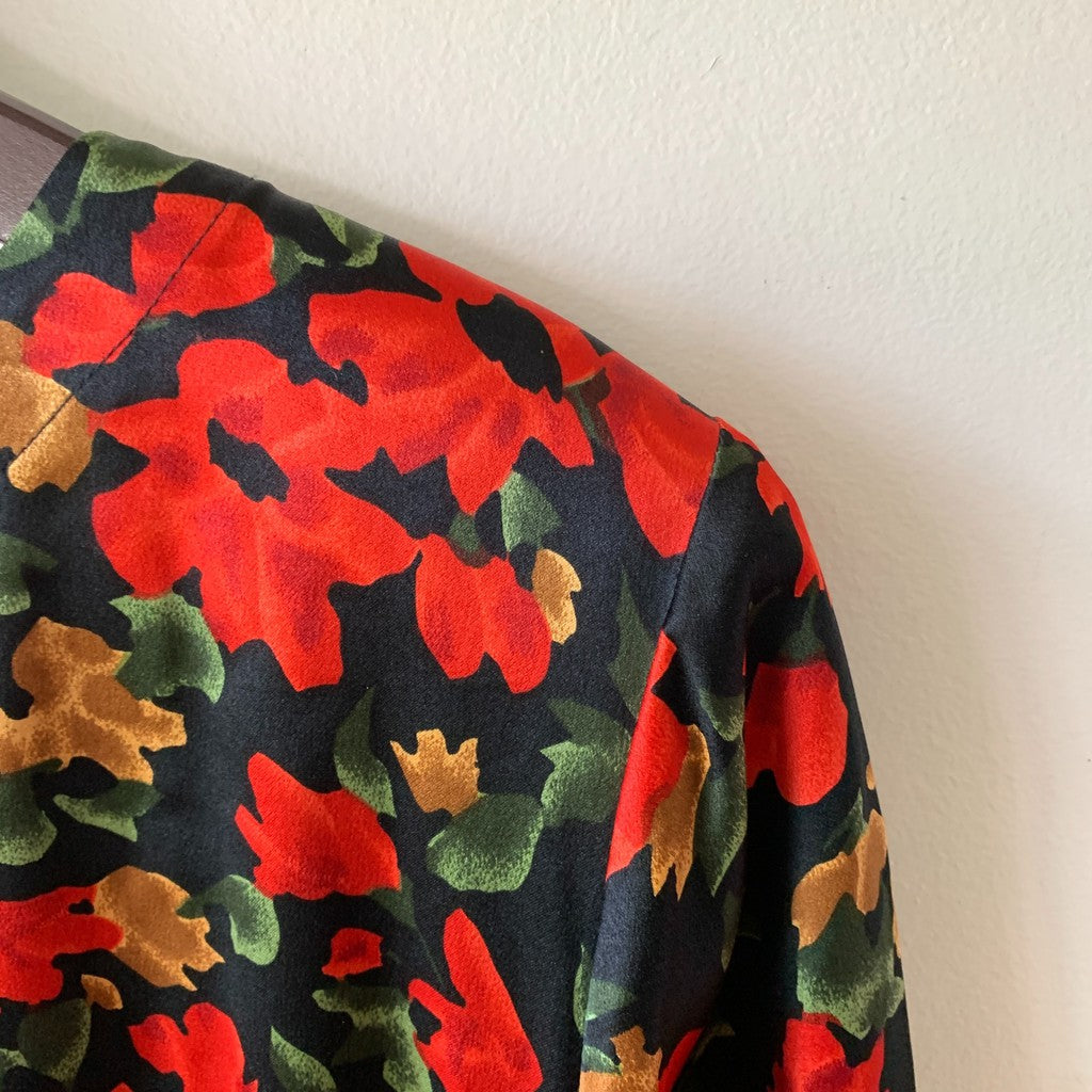 Vintage 1980s Mary Jo Bruno 100% Silk Floral Dress