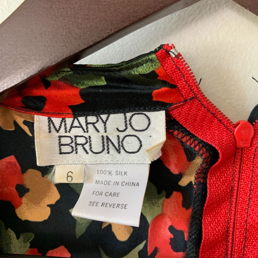 Vintage 1980s Mary Jo Bruno 100% Silk Floral Dress