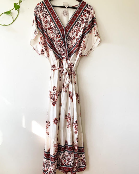 Knox Rose White / Black / Red Fit and Flare Maxi Bohemian