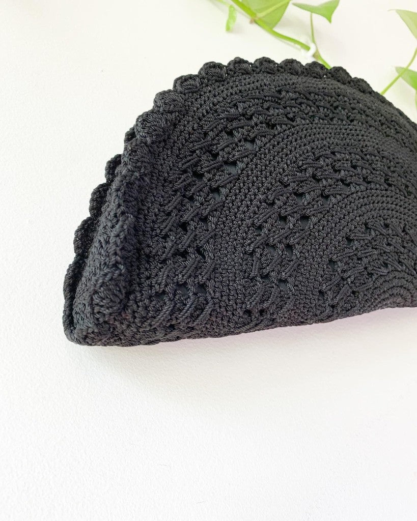 Vintage Crochet Black Curved Clutch Purse