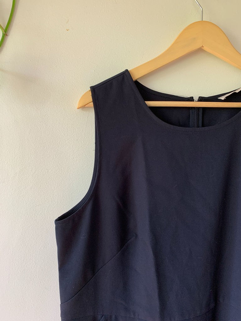 LOFT Navy Flounce Pearl Dress Plus