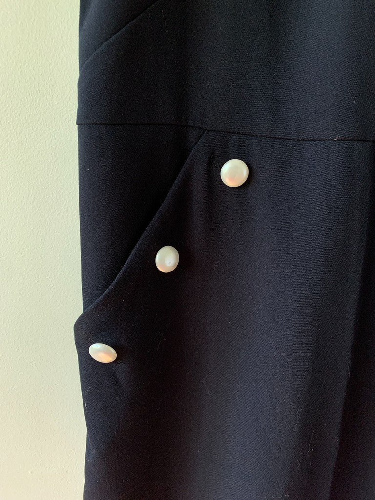 LOFT Navy Flounce Pearl Dress Plus