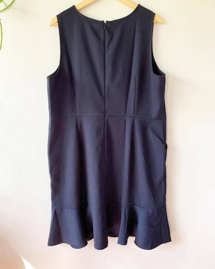 LOFT Navy Flounce Pearl Dress Plus