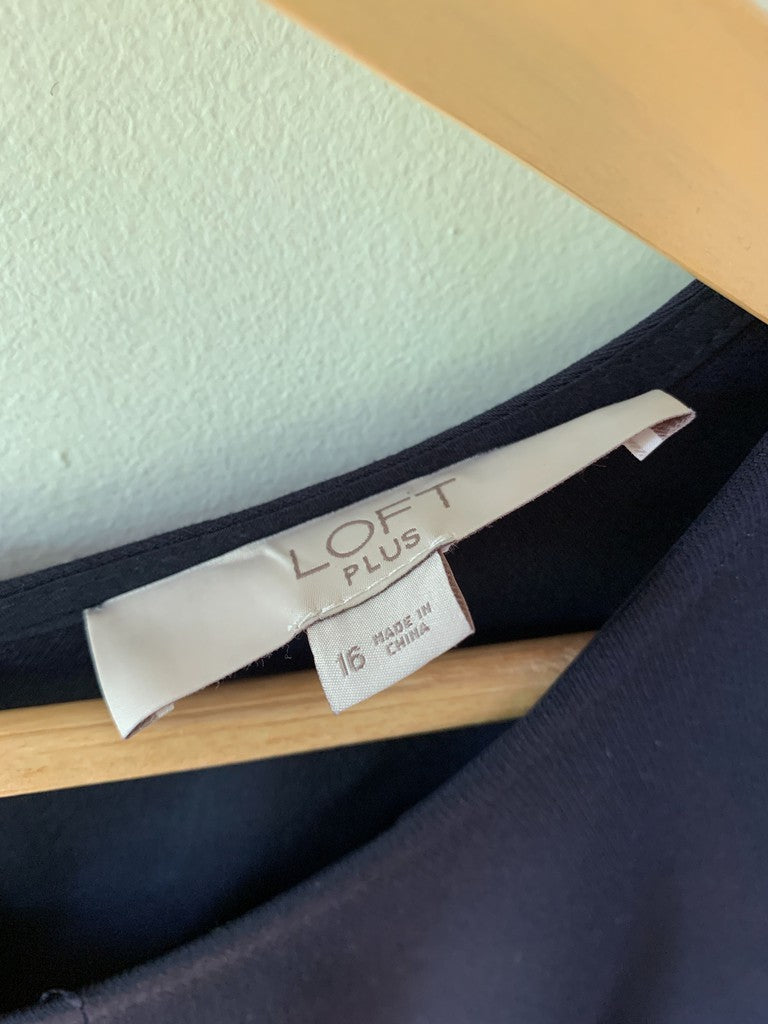 LOFT Navy Flounce Pearl Dress Plus