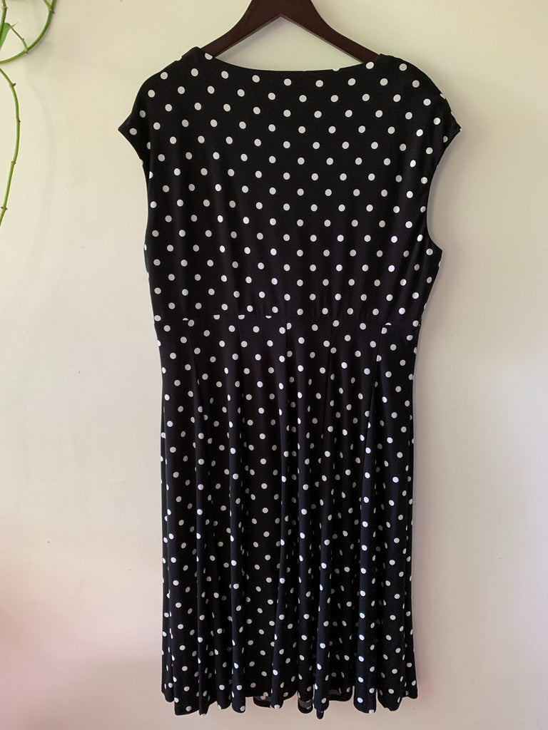 Lauren Ralph Lauren Black & White A-Line Polka Dot Dress 18W Plus