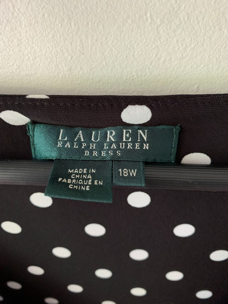 Lauren Ralph Lauren Black & White A-Line Polka Dot Dress 18W Plus