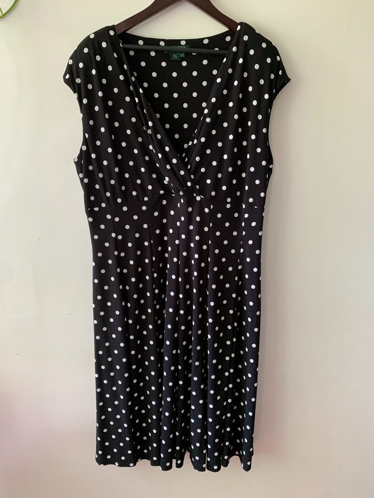 Lauren Ralph Lauren Black & White A-Line Polka Dot Dress 18W Plus