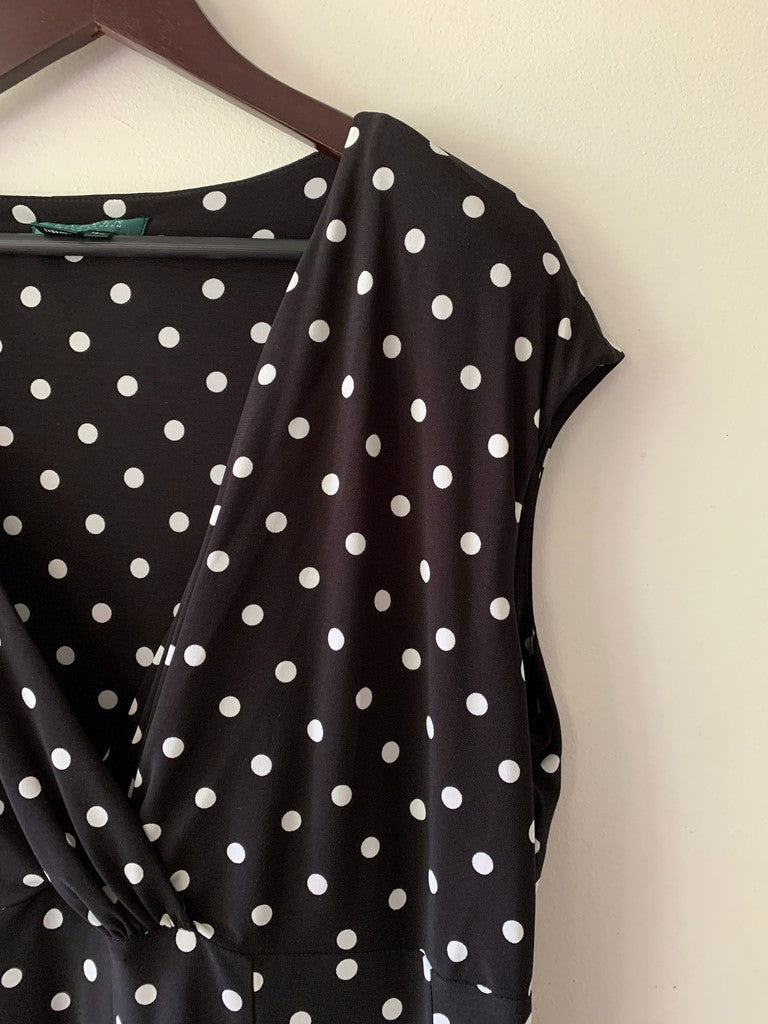 Lauren Ralph Lauren Black & White A-Line Polka Dot Dress 18W Plus