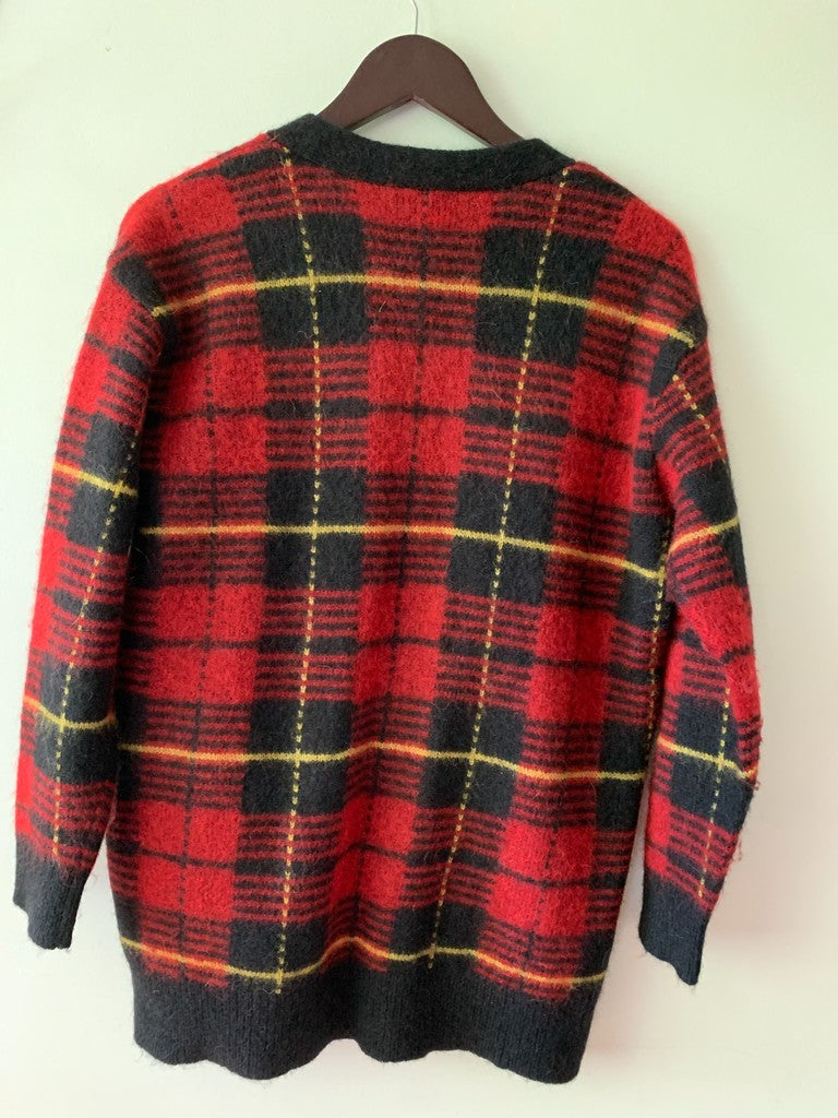 Polo Ralph Lauren Red Tartan Plaid Cardigan Wool Blend Sweater