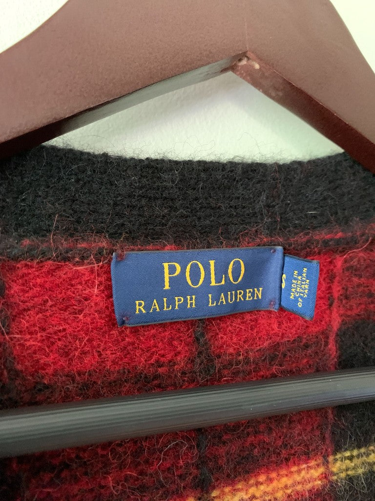 Polo Ralph Lauren Red Tartan Plaid Cardigan Wool Blend Sweater