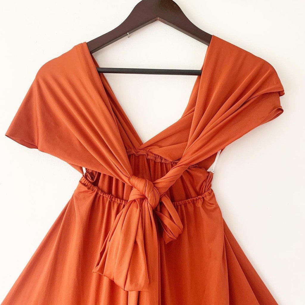 Rust Backless Halter Maxi Dress