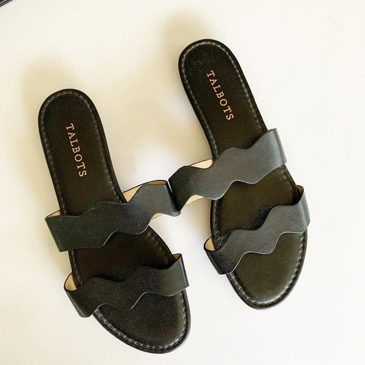 Talbots Black Slip On Faux Leather Sadie Sandals 7