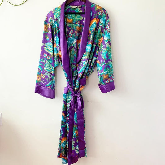 Victoria's Secret Gold Label Vintage 90s 80s Purple Floral Robe M