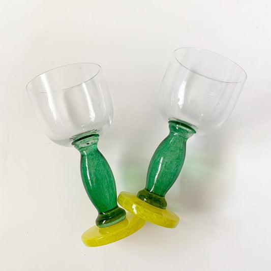 Set of Two Green & Yellow Stem Wine Margarita Glass