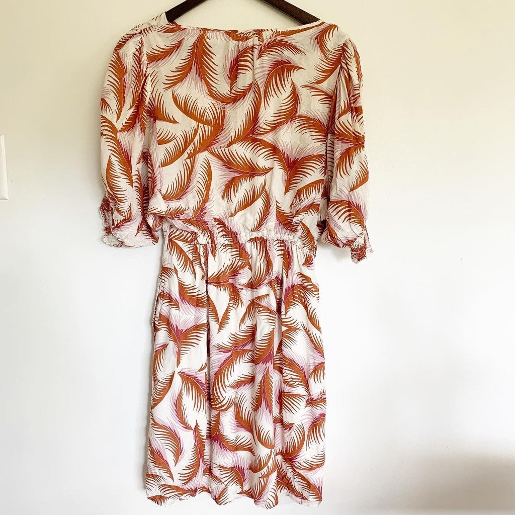 By Anthropologie Nicole Puff Sleeves Floral Palm Leaf Shirtdress Linen Blend S