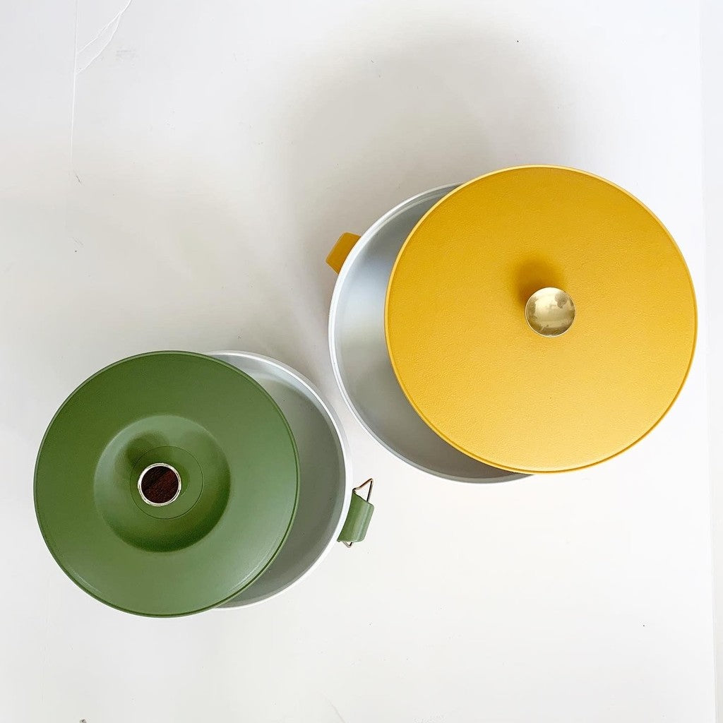 Vintage Sunfrost Therm-O-Ware Bowl/Ice Bucket W/ Lock Lid Mid Century Modern Yellow Green Set of 2