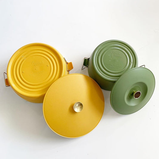 Vintage Sunfrost Therm-O-Ware Bowl/Ice Bucket W/ Lock Lid Mid Century Modern Yellow Green Set of 2