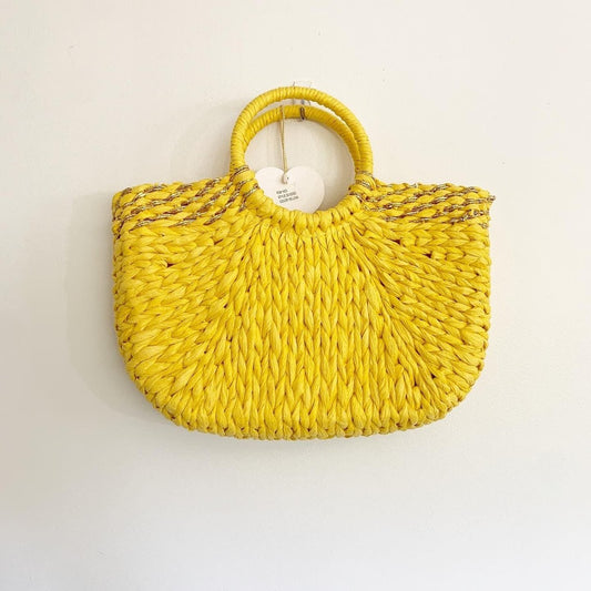 Imoshion Yellow Straw Metallic Beach Wicker Tote Bag NWT Vegan