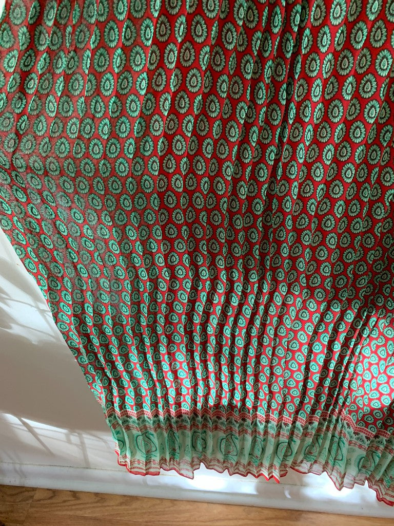 Magic Green & Red Floral Bohemian Spaghetti Strap Maxi Dress
