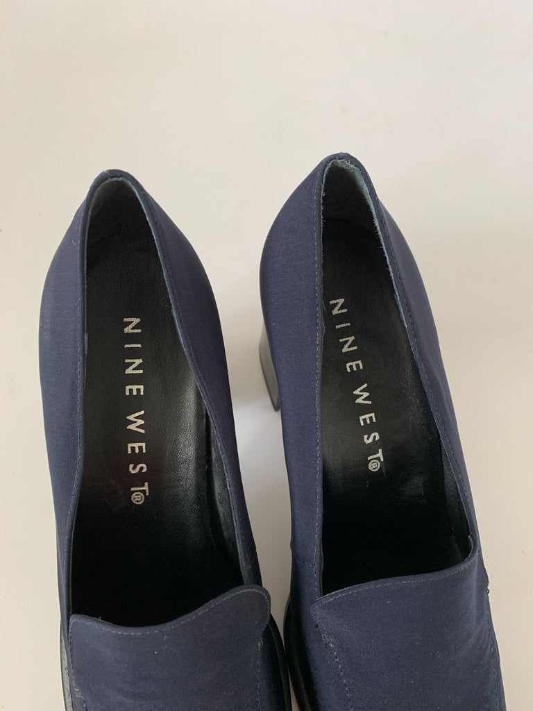 Nine West Pietro Chunky Loafer Heels 9.5 M Navy Y2K 90s