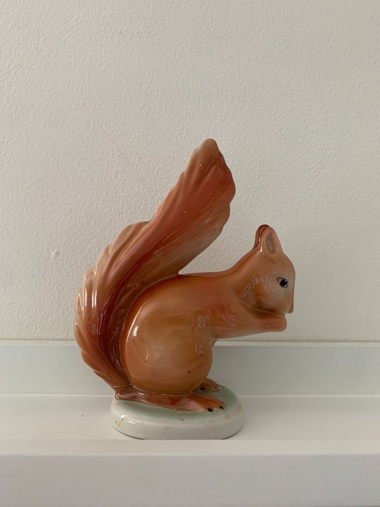 Vintage Mid Century 1960s Hollohaza Porcelain Squirrel Figurine Made in Hungray