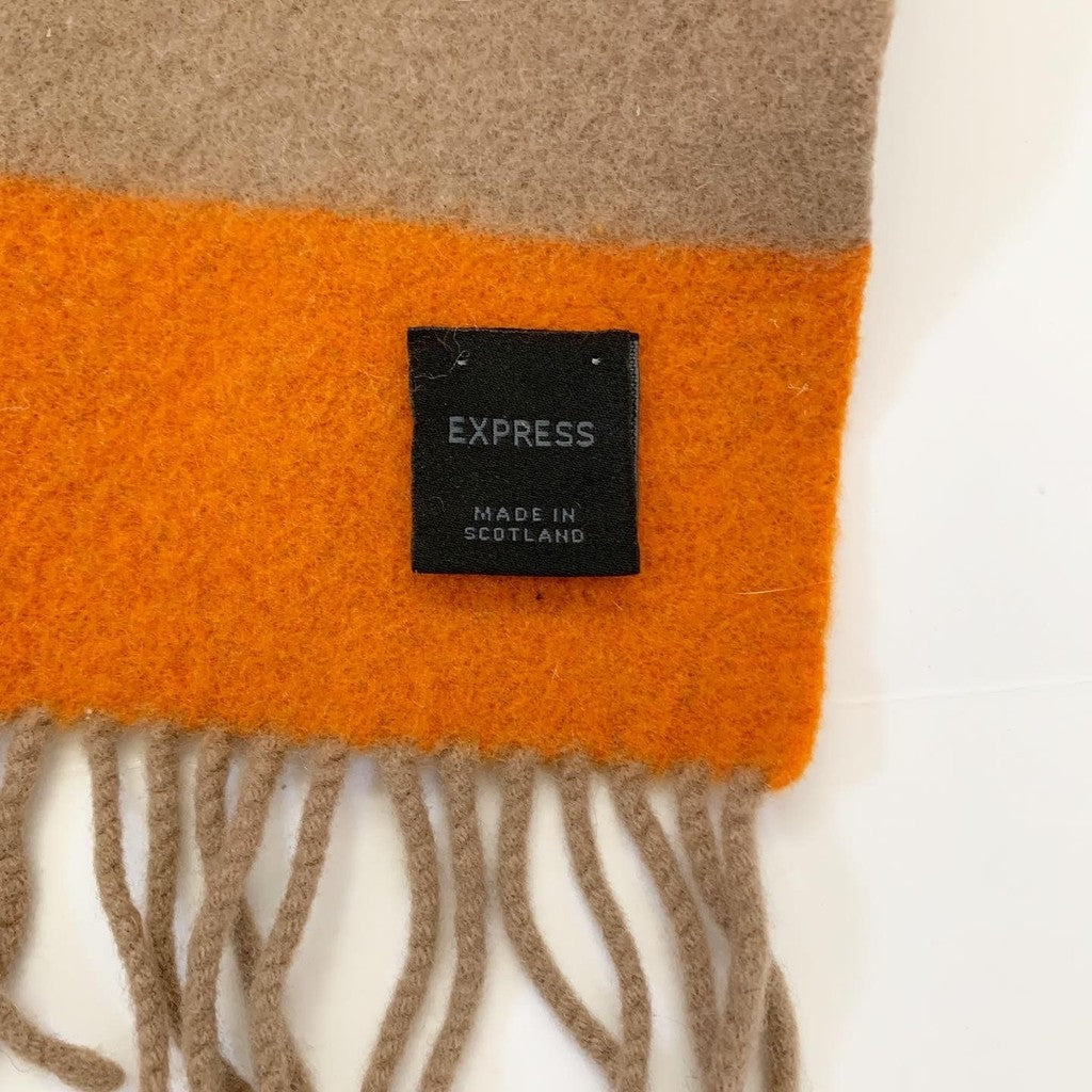 Express Brown & Orange Wool & Cashmere Striped Rectangle Scarf