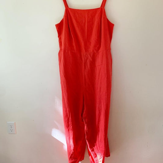 Old Navy Red Linen Strapless Jumpsuit