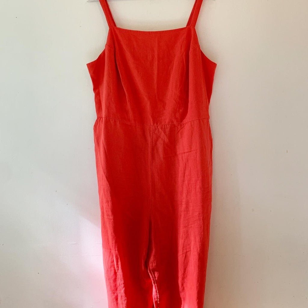 Old Navy Red Linen Strapless Jumpsuit