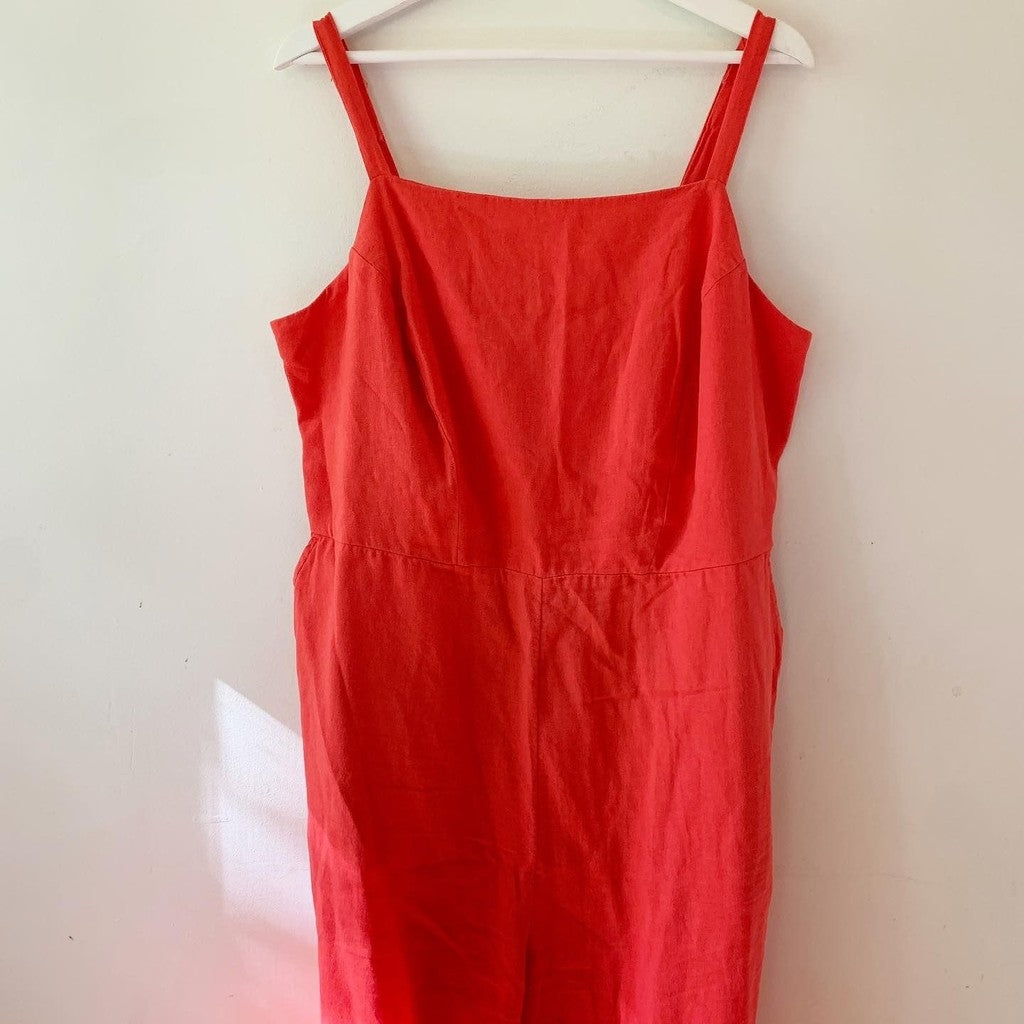 Old Navy Red Linen Strapless Jumpsuit