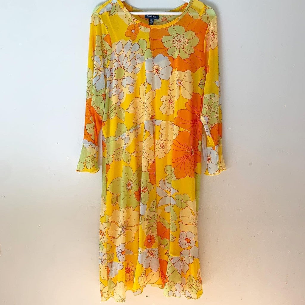Modcloth Tropicana Isle Mesh Midi Dress Large
