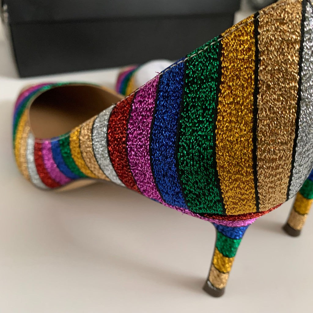 Nina Shoes Metallic Rainbow Stripe Jo Jo Heels Size 9M