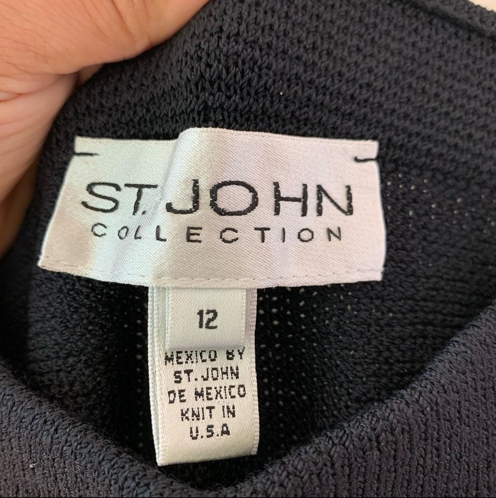 St. John Collection Wide Leg Knit Pull On Black Pants, Size 12
