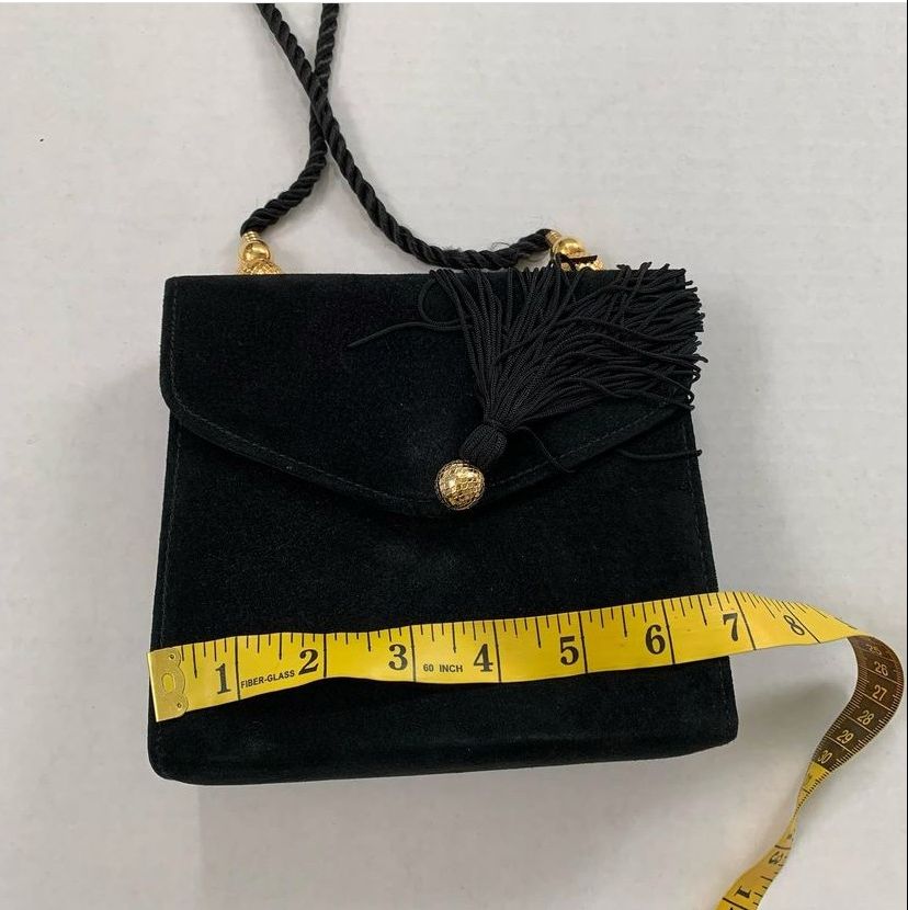 Vintage 90s Black Suede Small Shoulder Bag Purse Gold-Plated