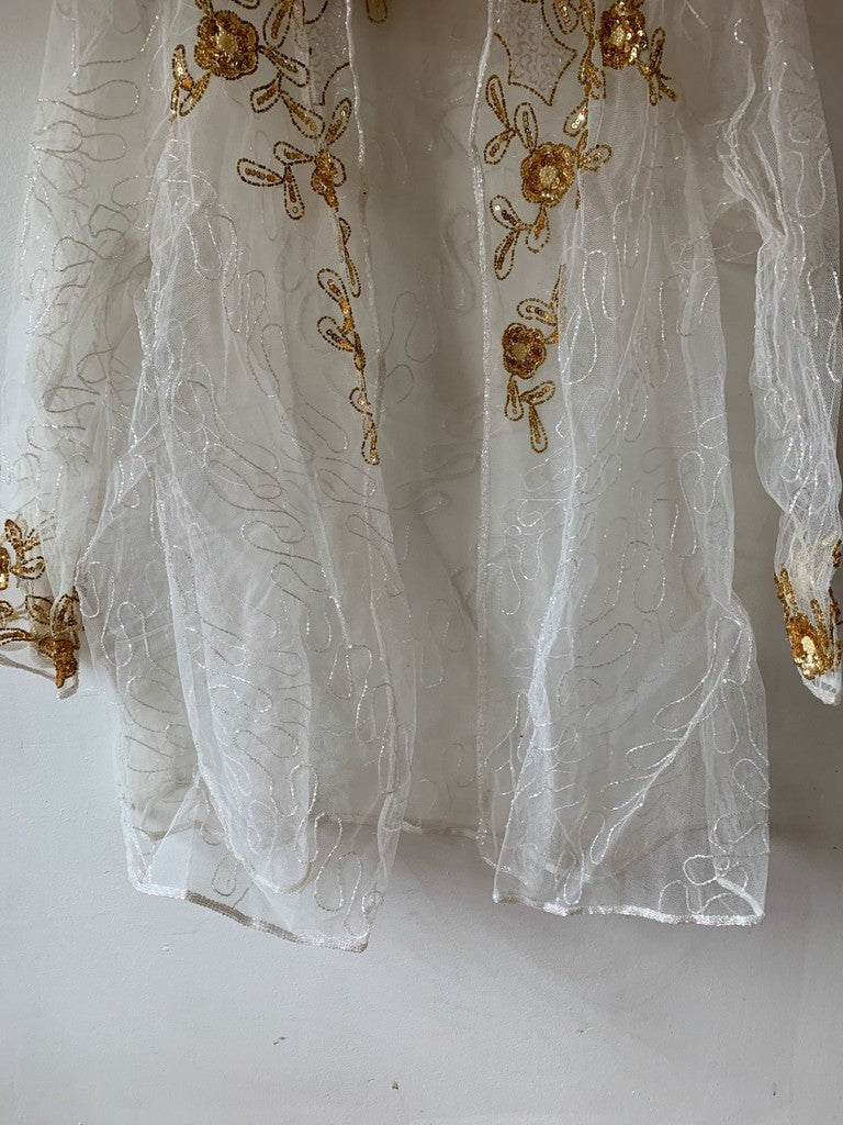 Vintage Jaisgumo White Gold Sequin Blazer Kimono 1X Plus