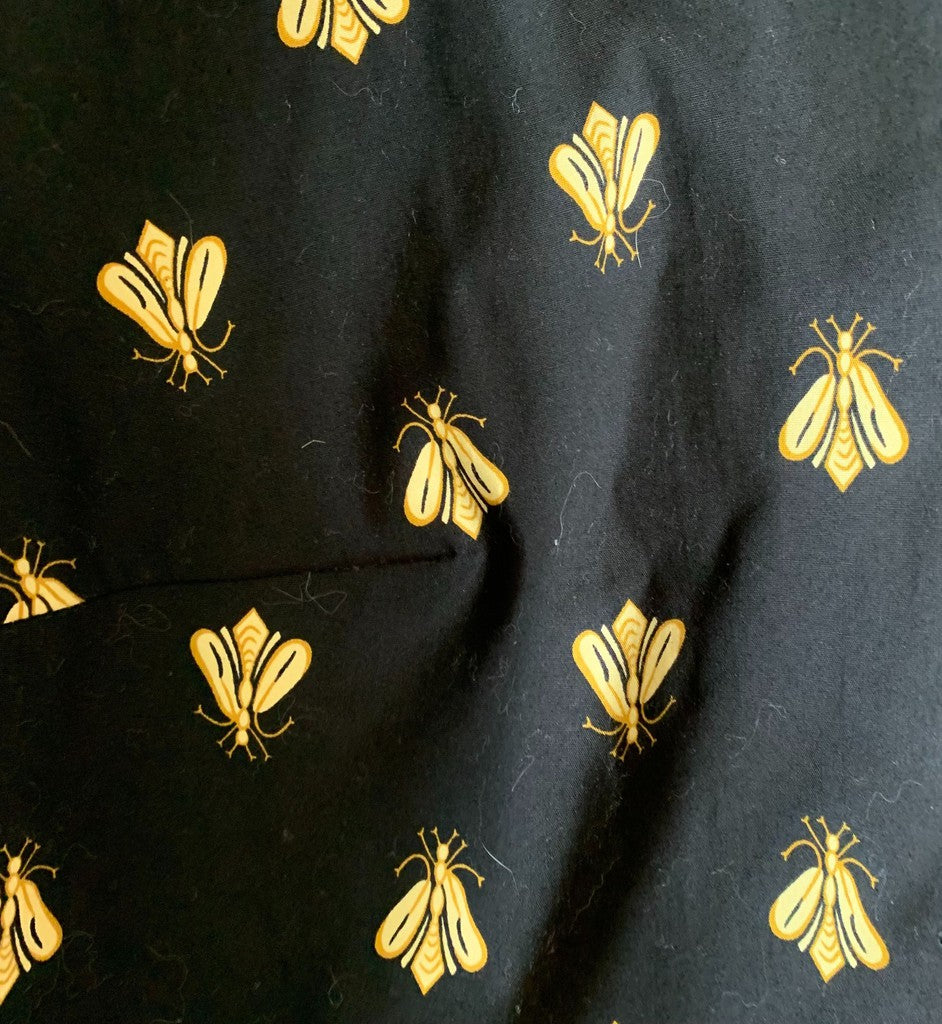 Vintage Steven Stolman Bee Print Black Gold Trench Coat Jacket Size 18W Plus