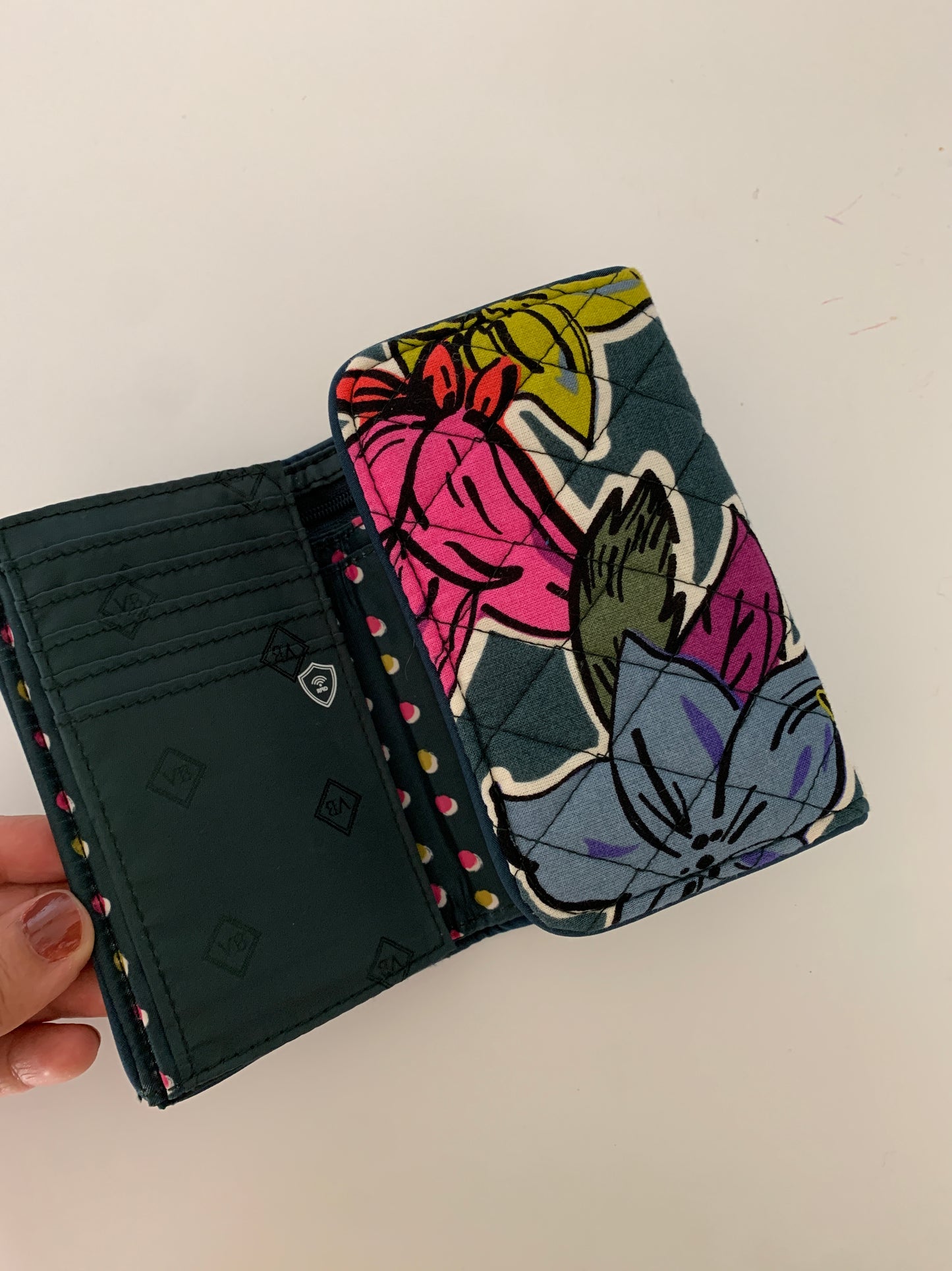 Vera Bradley Falling Flowers Quilted RFID Blocking Technology Wallet