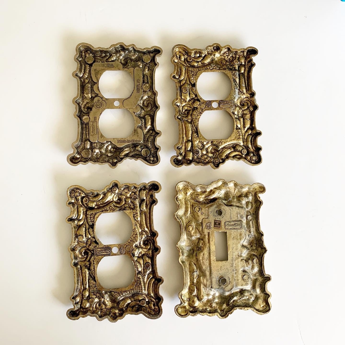 Vintage Filigree Gold Outlet Cover Light Switch Cover American Tack and Hardware 1967 AmerTac & Hdwe Hollywood Regency Home Restoration