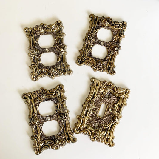 Vintage Filigree Gold Outlet Cover Light Switch Cover American Tack and Hardware 1967 AmerTac & Hdwe Hollywood Regency Home Restoration