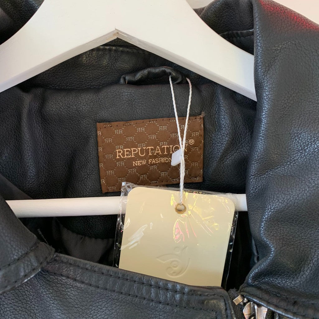 Reputation Embroidered Floral Biker Faux Leather Jacket Size XL