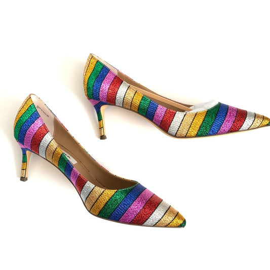 Nina Shoes Metallic Rainbow Stripe Jo Jo Heels Size 9M