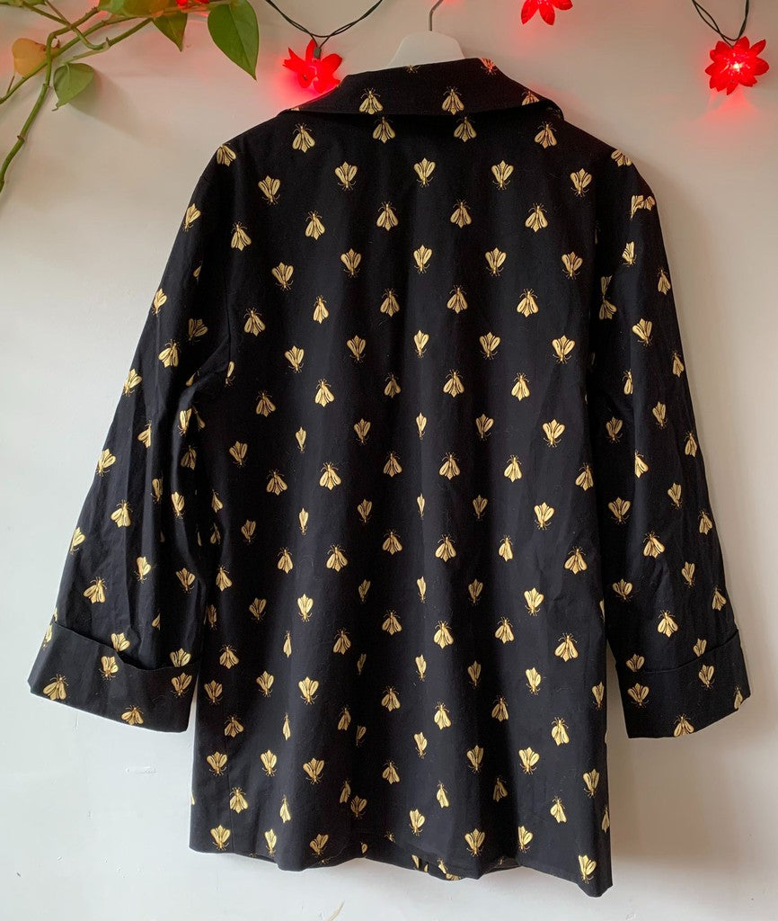 Vintage Steven Stolman Bee Print Black Gold Trench Coat Jacket Size 18W Plus