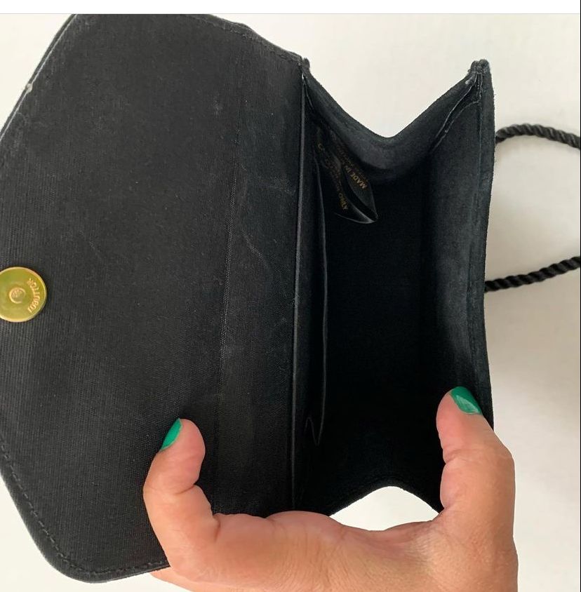 Vintage 90s Black Suede Small Shoulder Bag Purse Gold-Plated