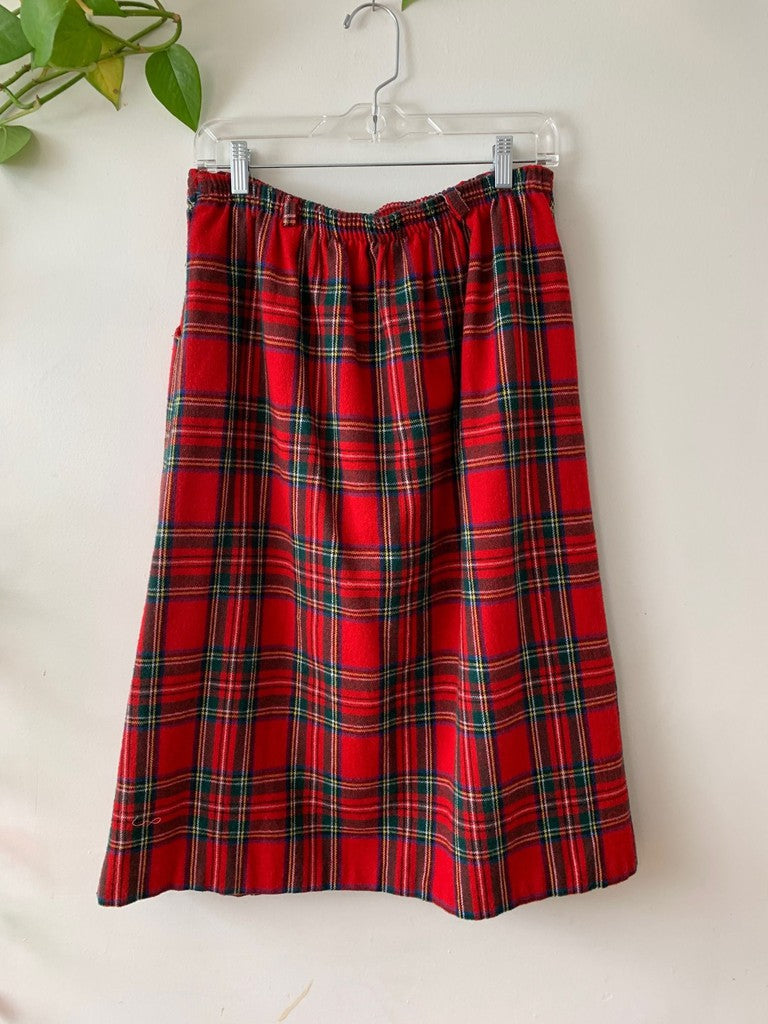 Vintage Random Sportswear Flannel Pull On Straight & Pencil Midi Skirt 90s Large